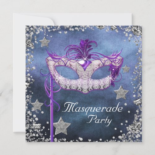 Royal Blue and Purple Masquerade Party Invitation