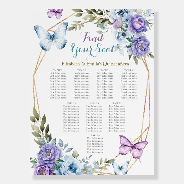 Royal Blue and Purple Twins Quinceanera Foam Board (Front)