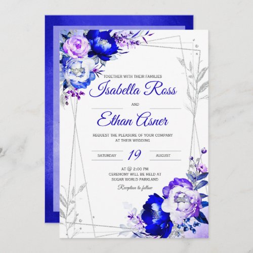 Royal Blue and Purple Wedding Theme Invitation
