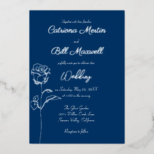 Royal Blue and Real Silver Foil Wedding Invitation
