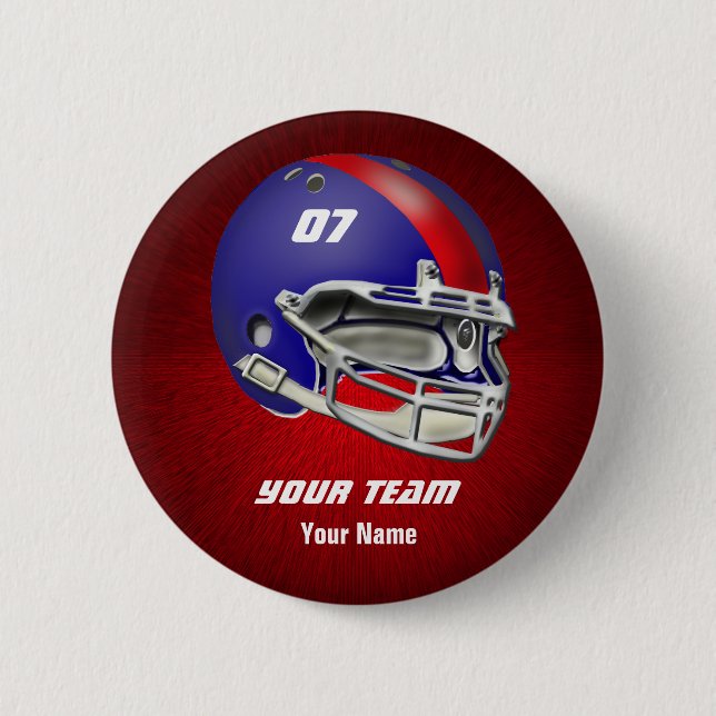 Royal Blue and Red Football Helmet Pinback Button (Front)