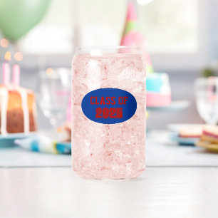 Royal Blue and Red School Colors Class Year Can Glass