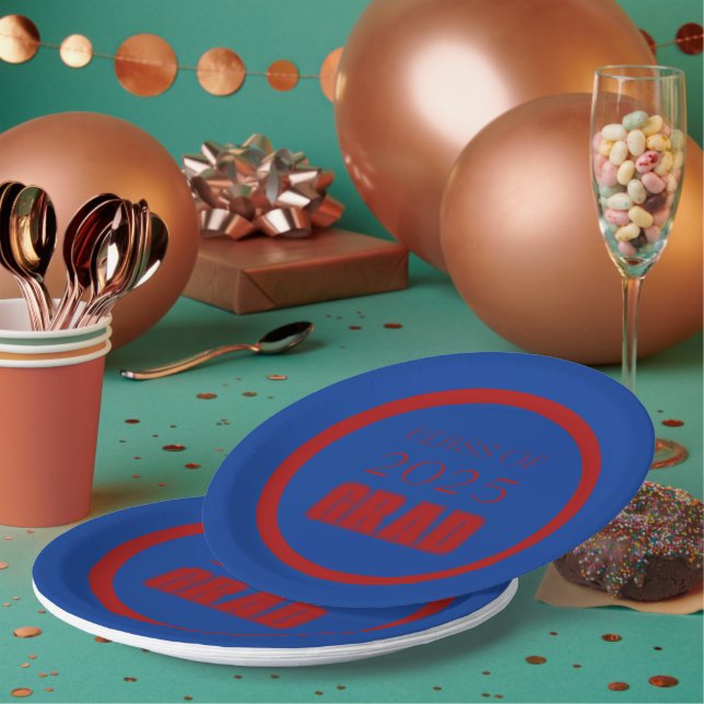 Royal Blue and Red School Colors Graduation Paper Plates (Multi)
