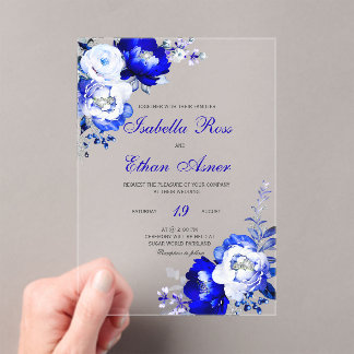 Royal Blue and Silver Acrylic Wedding Invitations