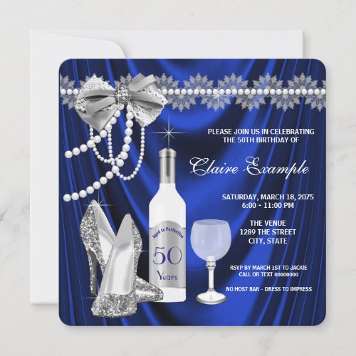 Royal Blue and Silver Aged to Perfection Birthday Invitation