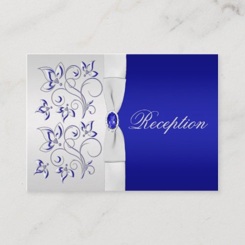 Royal Blue and Silver Floral Enclosure Card Business Card Templates