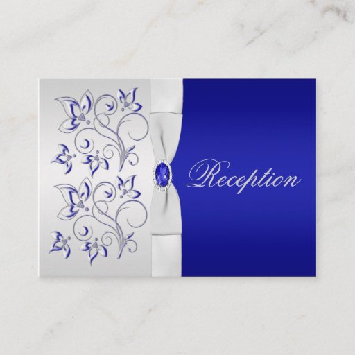 Customizable Royal Blue and Silver Floral Enclosure Card Business Card Templates