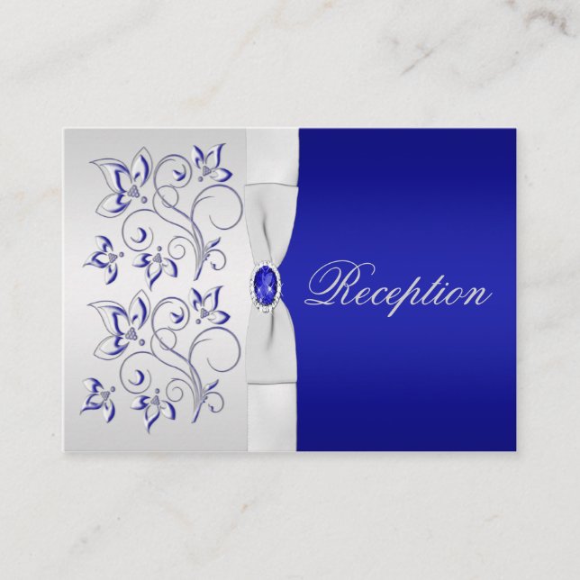 Royal Blue and Silver Floral Enclosure Card (Front)
