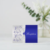 Royal Blue and Silver Floral Enclosure Card (Standing Front)