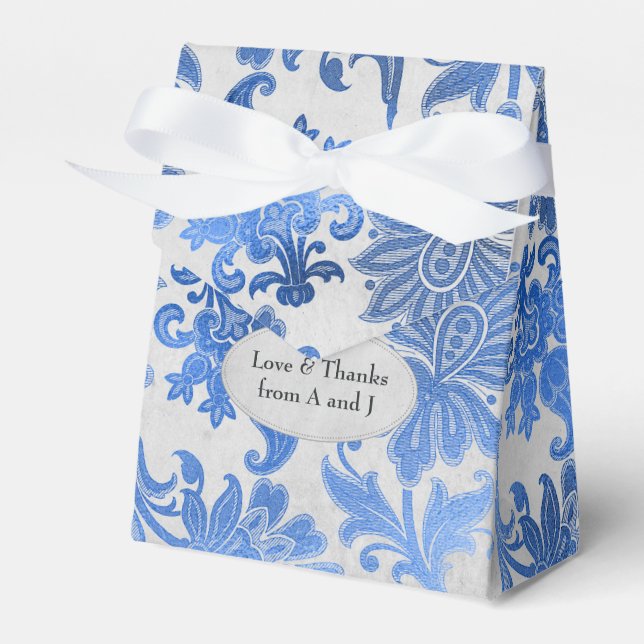 Royal Blue and Silver Floral Favor Boxes (Front Side)