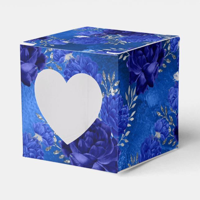 Royal Blue and Silver Floral Favor Boxes (Front Side)