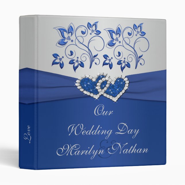 Royal Blue and Silver Floral Joined Hearts Binder (Front/Spine)