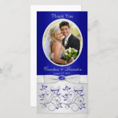 Royal Blue and Silver Floral Photo Card (Front/Back)