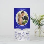 Royal Blue and Silver Floral Photo Card (Standing Front)