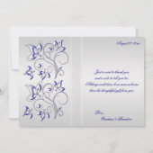 Royal Blue and Silver Floral Photo Thank You Card (Back)