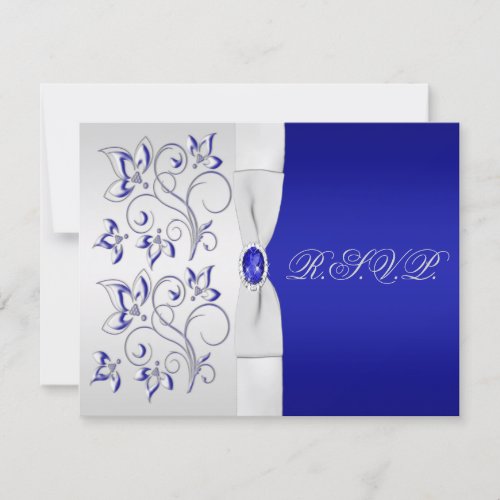 Royal Blue and Silver Floral Reply Card