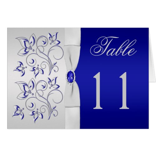 Royal Blue and Silver Floral Table Number Card