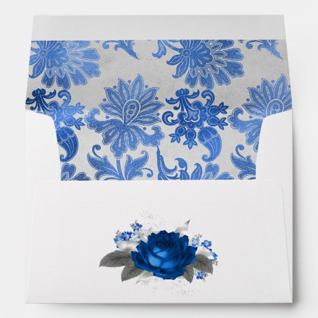 Royal Blue and Silver Floral Wedding Envelope (Back (Bottom))