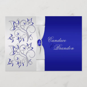 Royal Blue and Silver Floral Wedding Invitation