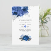 Royal Blue and Silver Floral Wedding Invitation (Standing Front)
