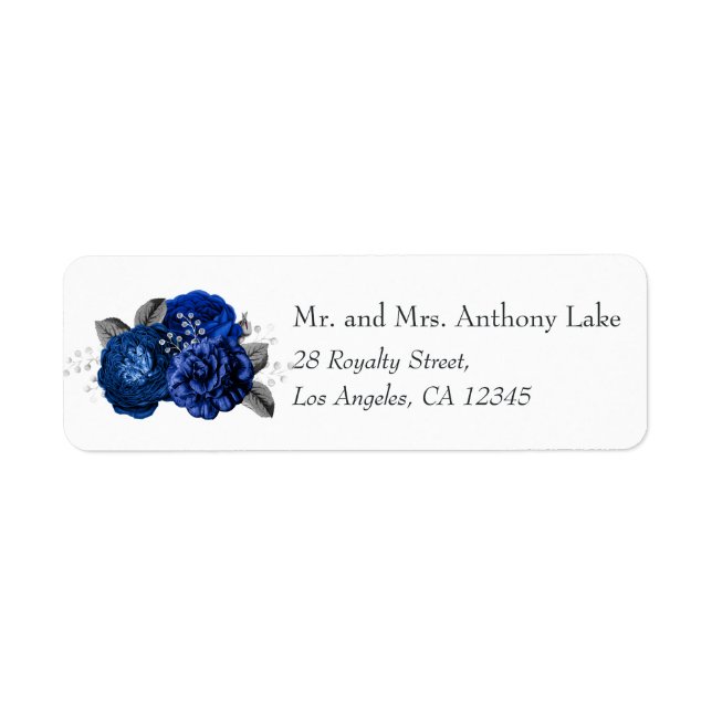 Royal Blue and Silver Floral Wedding Label (Front)