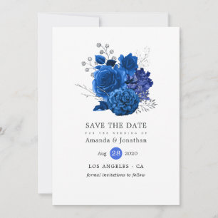 Royal Blue and Silver Floral Wedding Save The Date