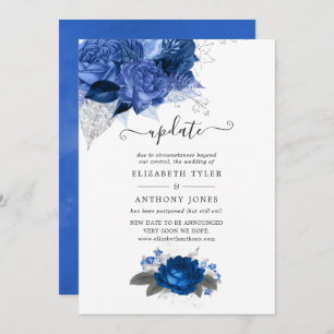 Royal Blue and Silver Floral Wedding Update Invitation
