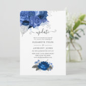 Royal Blue and Silver Floral Wedding Update Invitation (Standing Front)