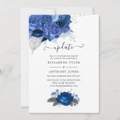 Royal Blue and Silver Floral Wedding Update Invitation (Front)