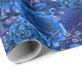 Royal Blue and Silver Floral Wrapping Paper (Roll Corner)
