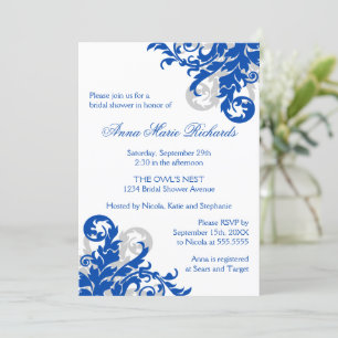 Royal Blue and Silver Flourish Bridal Shower Invitation