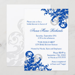 Royal Blue and Silver Flourish Bridal Shower Invitation