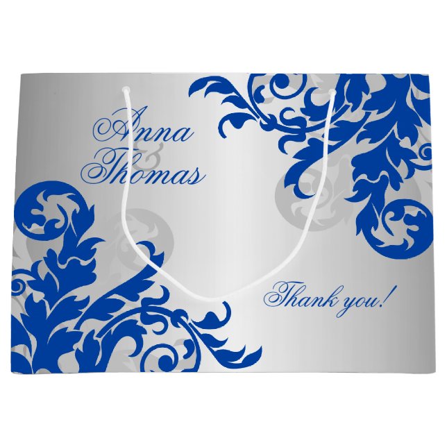 Royal Blue and Silver Flourish Large Gift Bag (Front)