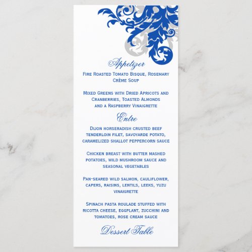 Royal Blue and Silver Flourish Menu