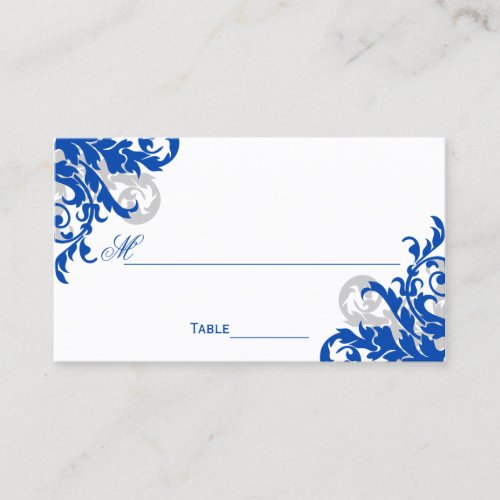Royal Blue and Silver Flourish Place Card