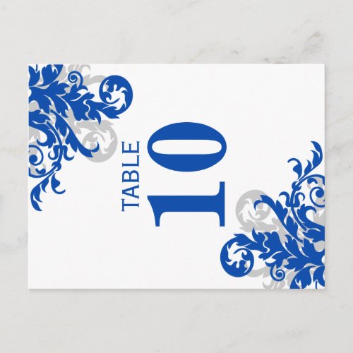 Royal Blue and Silver Flourish Table Number