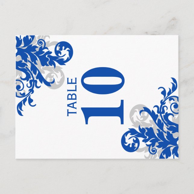 Royal Blue and Silver Flourish Table Number (Front)