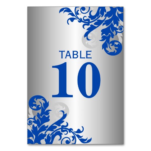 Royal Blue and Silver Flourish Table Number