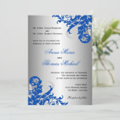Royal Blue and Silver Flourish Wedding Invitation (Standing Front)