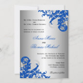 Royal Blue and Silver Flourish Wedding Invitation (Front)