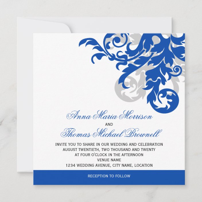 Royal Blue and Silver Flourish Wedding Invitation | Zazzle.com