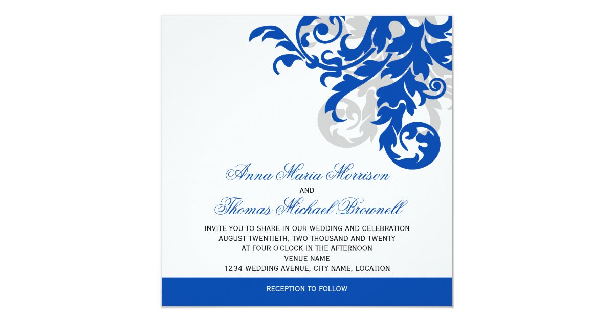 Royal Blue And Silver Flourish Wedding Invitation Zazzle Com
