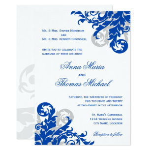 Royal Blue Wedding Invitations Zazzle Royal Blue And Silver Flourish Wedding Invitation