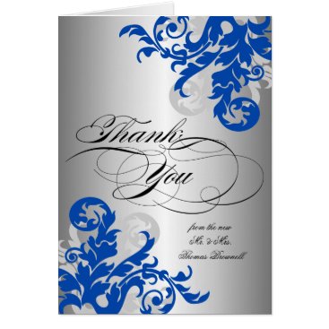 Royal Blue and Silver Flourish Wedding Thank You Card Royal Blue and Silver Flourish Wedding Thank You Card