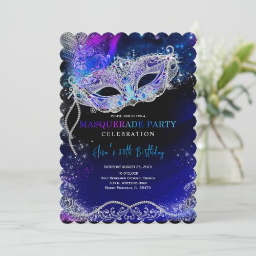 Royal Blue and Silver for Masquerade Party Invitation