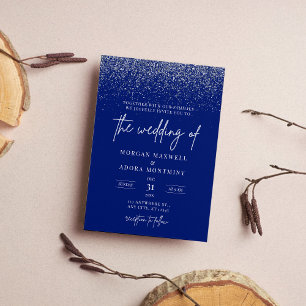 Royal Blue and Silver Glitter Wedding Invitation