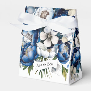 Royal Blue and Silver Glittery Peony Wedding Favor Boxes