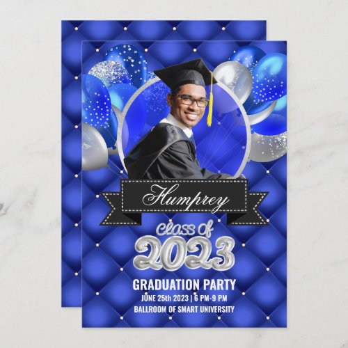 Royal Blue and Silver Graduation Party Invitation