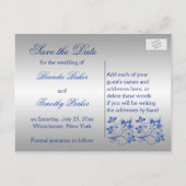 Royal Blue and Silver Heart Save the Date Card (Back)