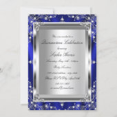 Royal Blue And Silver Jewel Damask Quinceanera Invitation (Back)